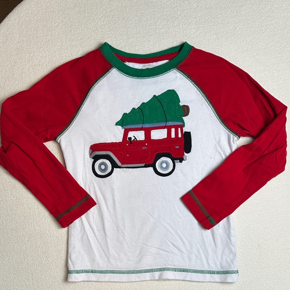 Class Club Christmas Shirt | Red & White Long Sleeve Car appliqué 5T Preppy